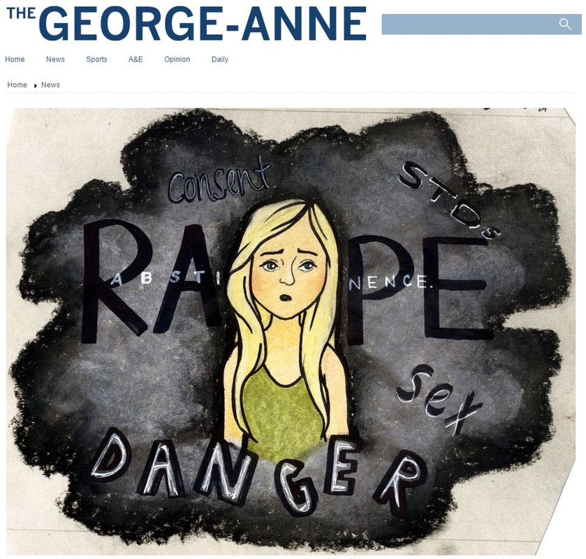 Screenshot of The George-Anne's website. The George-Anne header appears over a draw image of a young, blonde woman surrounded by a dark cloud with the words 
